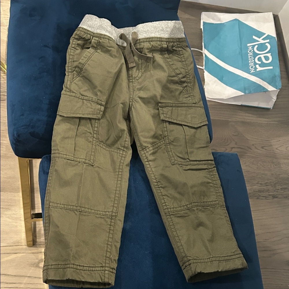 Hanna Andersson Olive Cargo Pants with Gray Waistband
